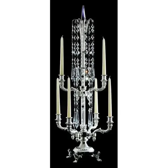 Crystal and Silver Five-Light Candelabra by Mariner