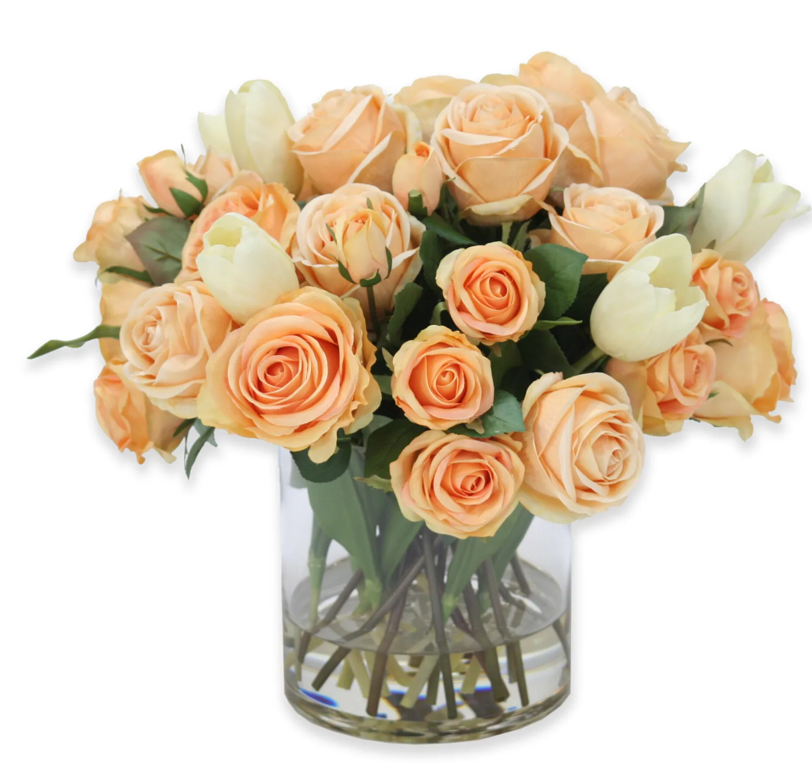 Waterlook Peach Roses and Tulips by Distinctive Designs