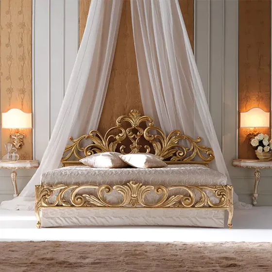 Queen Size Bed Oro Antico (Antique Gold Finish) by Silvano Grifoni