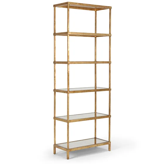 Gold Metal Etagere with Glass Shelves by Chelsea House
