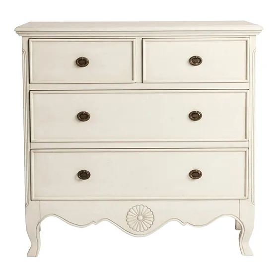 Cream Four-Drawer Chest with Carved Shell Apron by French Market