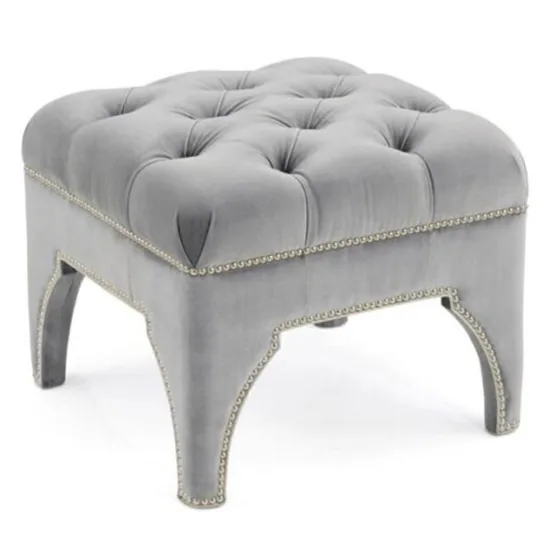 Button-Tufted Velvet Stool with Nailhead Trim by John Richard