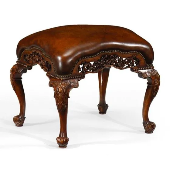 Carved Walnut Stool with Leather Seat by Jonathan Charles