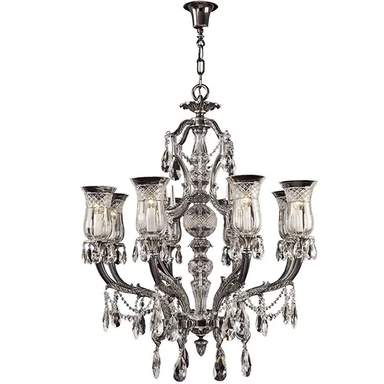 Six-Light Silver Chandelier with Crystal Shades by Mariner