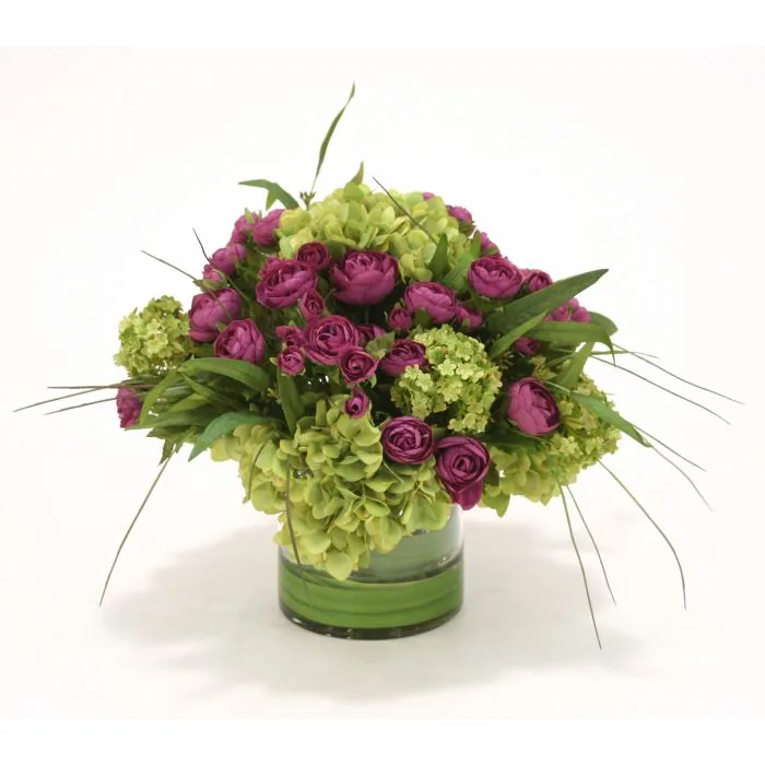 Waterlook Purple Ranunculus, Green Hydrangeas by Distinctive Designs