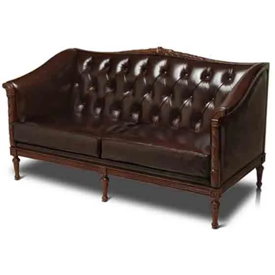 Two Seater Hand-Carved Mahogany Tufted Italian Leather by Scarborough House
