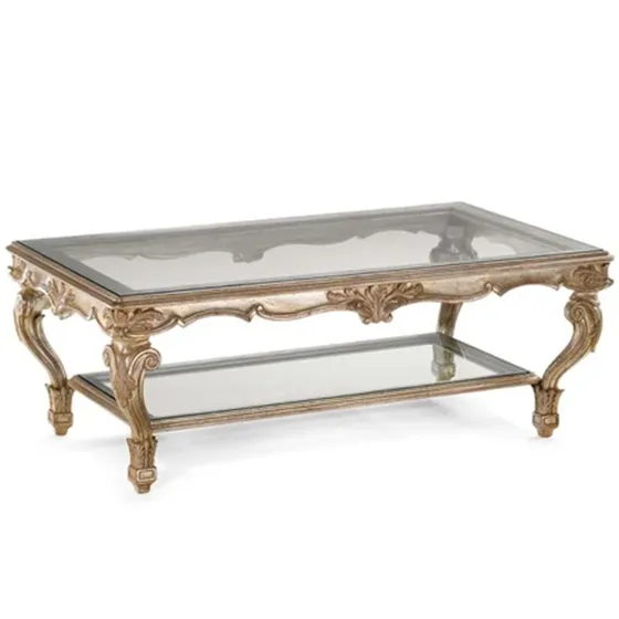 Carved Giltwood Cocktail Table with Glass Top by Decorative Crafts