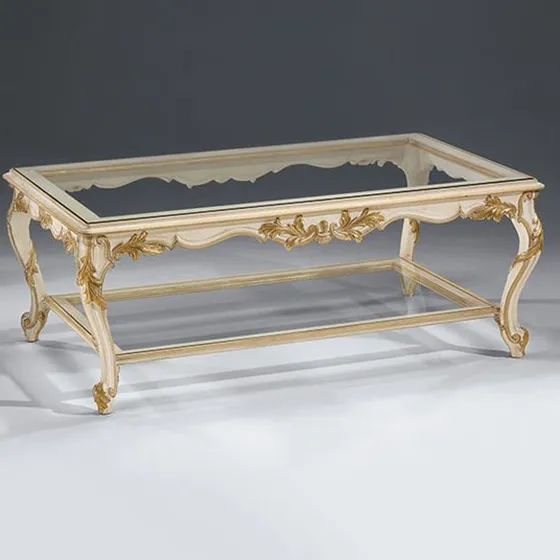 Cream and Gilt Carved Cocktail Table by Decorative Crafts