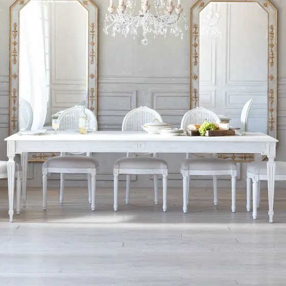 Grande Gustavian Dining Table in Pickled White Finish by Eloquence