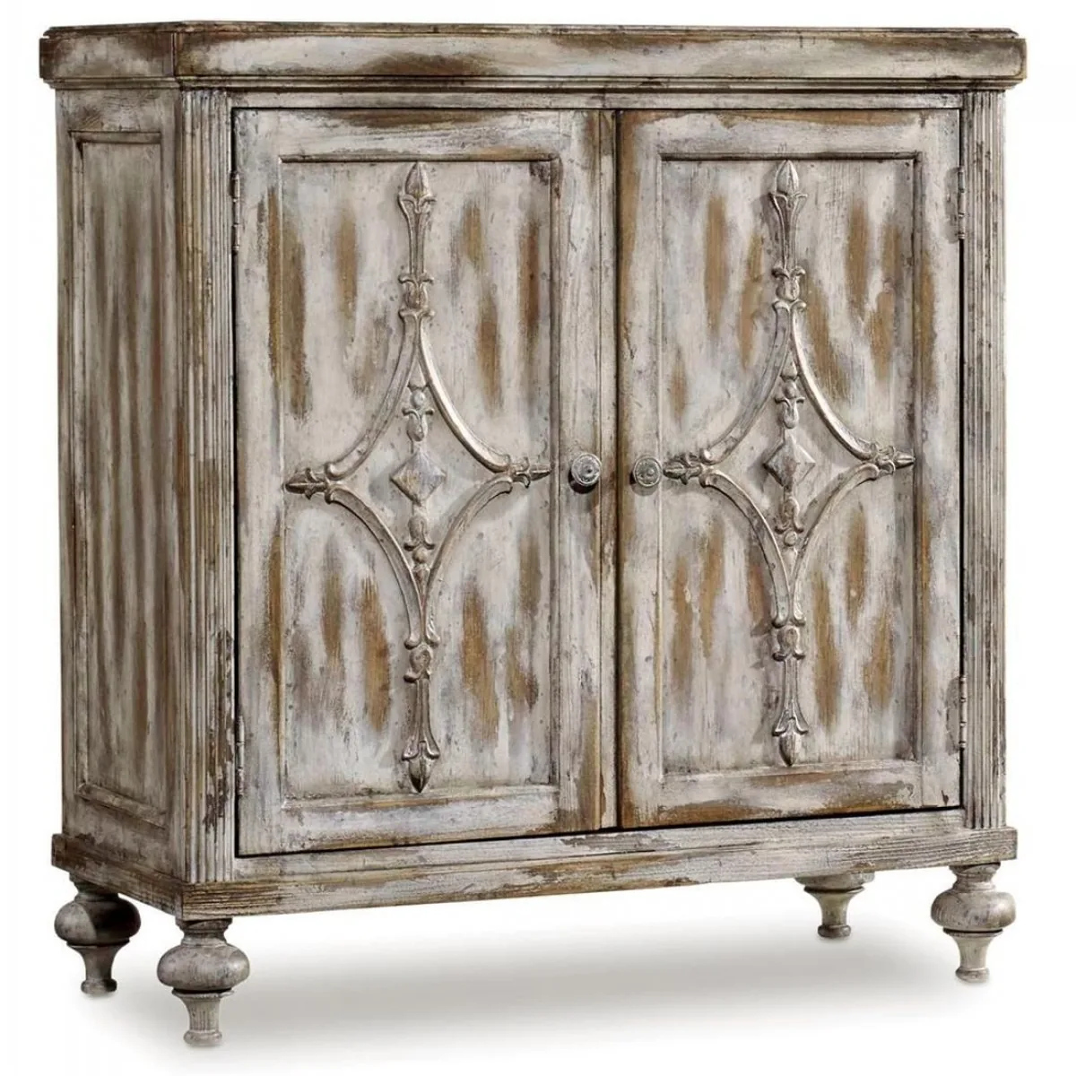 Distressed Two-Door Console with Carved Diamond Motif by Hooker Furniture