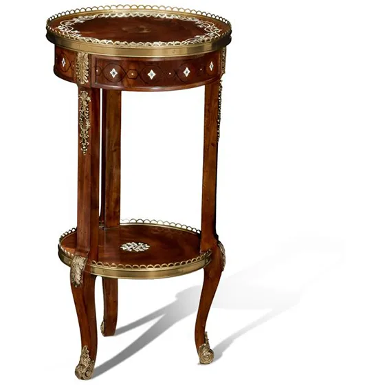 Mahogany Round Table with Shell and Fine Brass Accents by Scarborough House