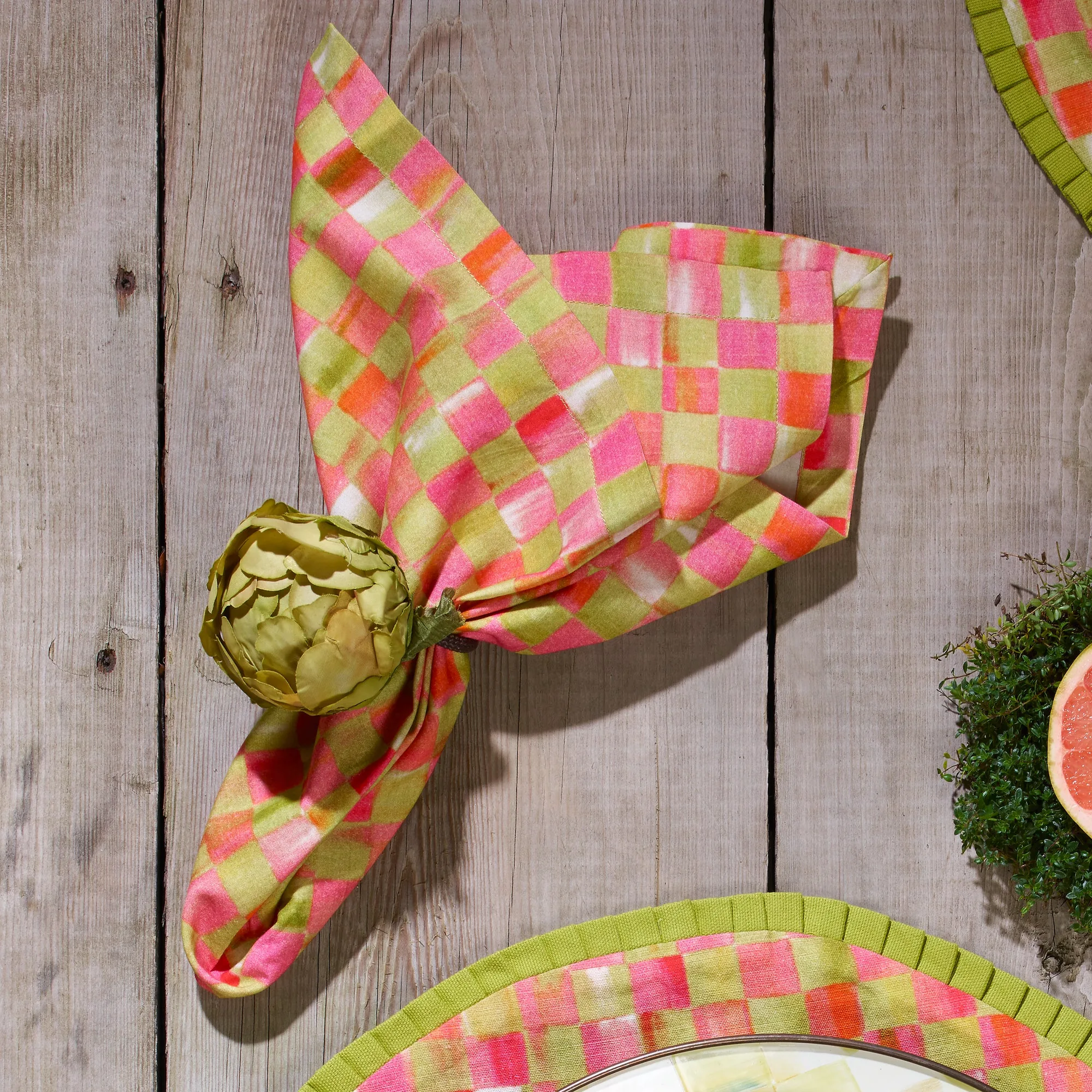 Tulip Check cotton Napkin by MacKenzie-Childs