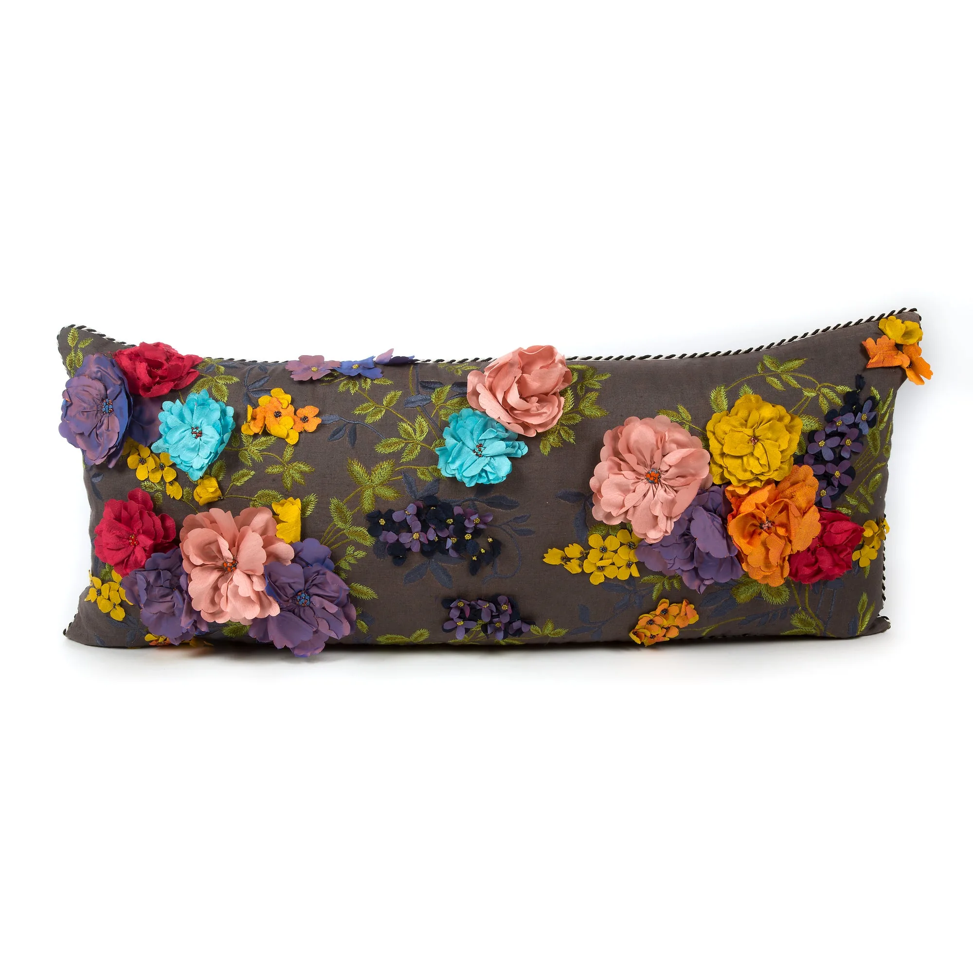 Covent Garden Floral Lumbar Pillow - Grey by MacKenzie-Childs