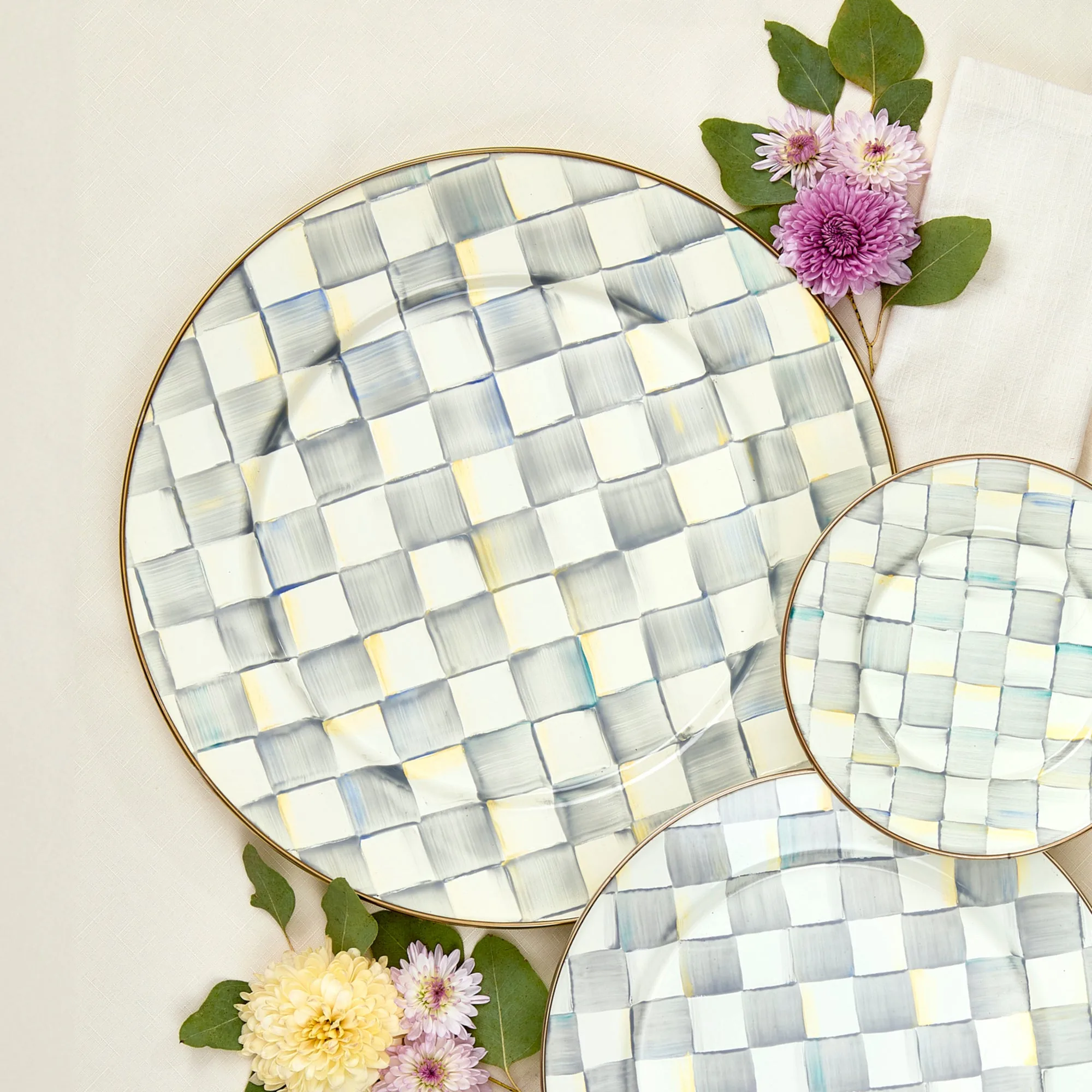 Sterling Check Enamel Charger/Plate by MacKenzie-Childs