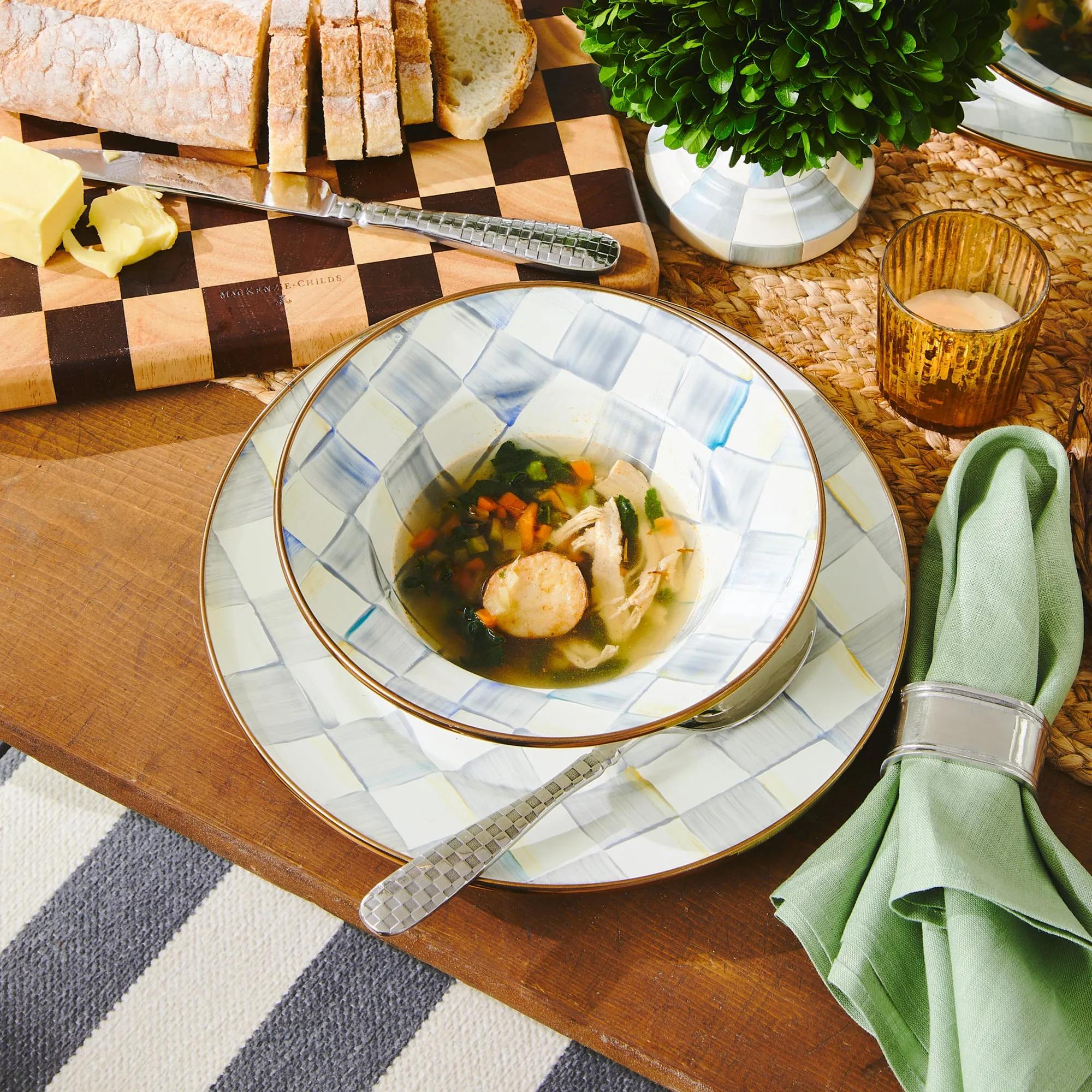 Sterling Check Enamel Breakfast Bowl by MacKenzie-Childs