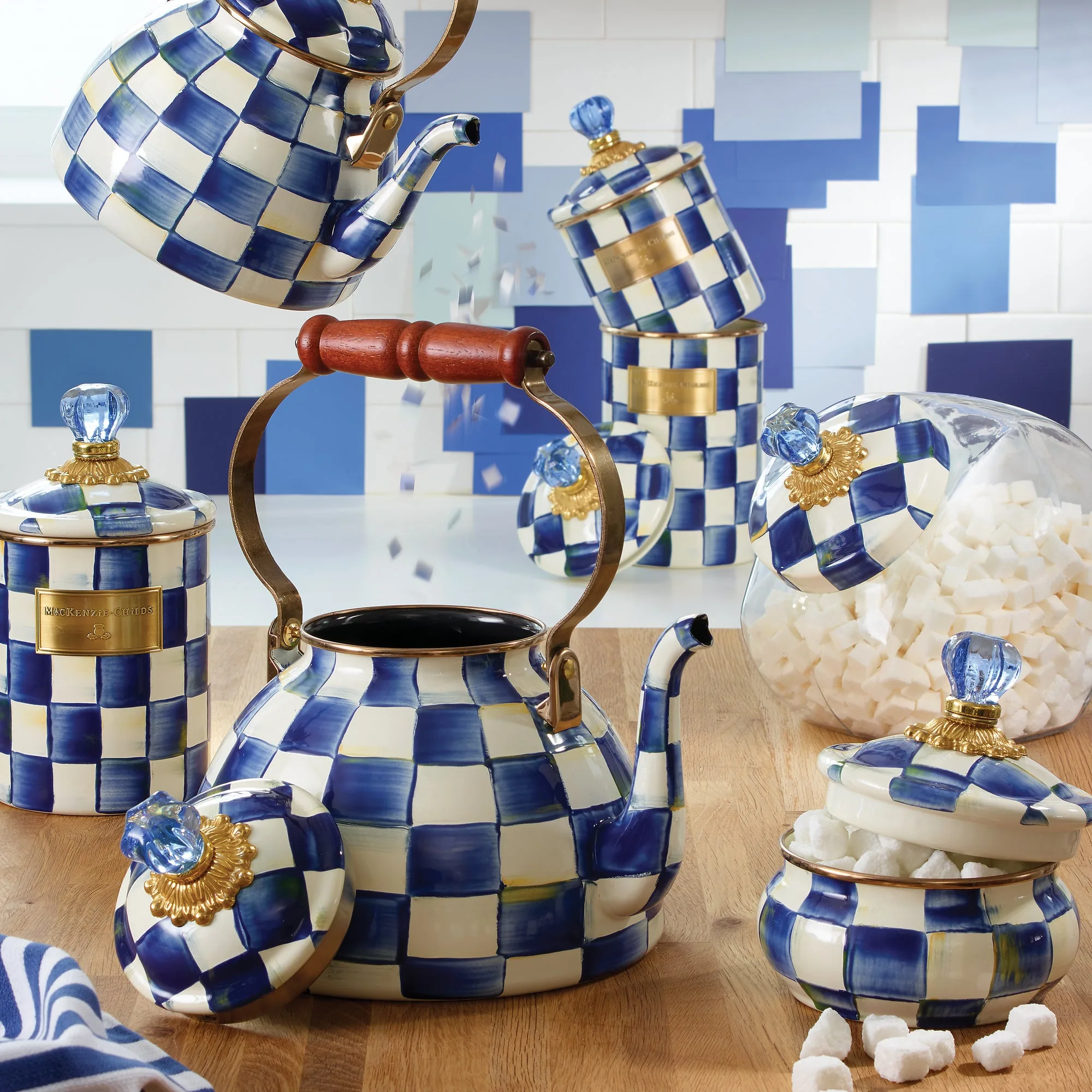 Cookie Jar with Royal Check Enamel Lid by MacKenzie-Childs
