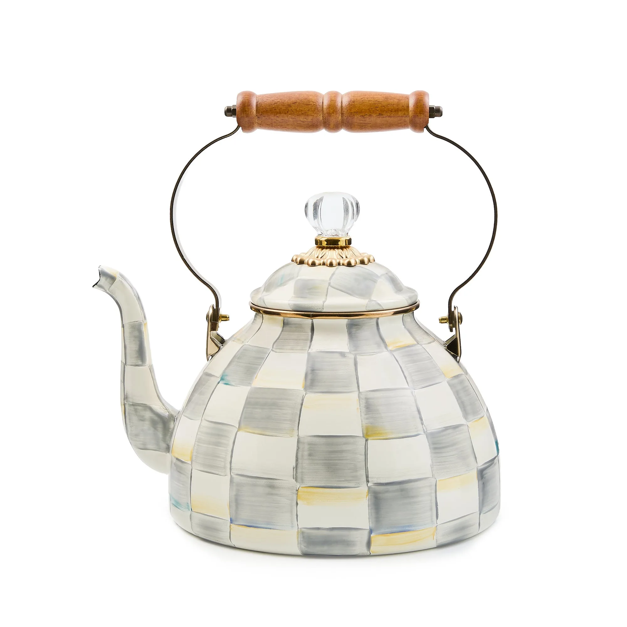 Sterling Check Enamel Tea Kettle - 3 Quart by MacKenzie-Childs