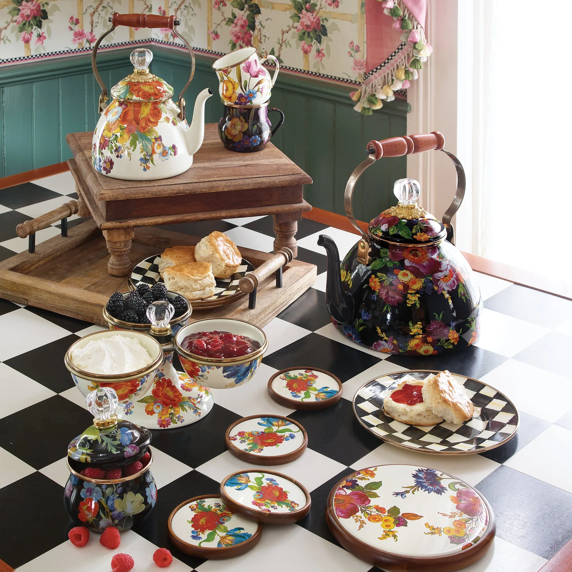 Flower Market 3 Quart Tea Kettle - Black by MacKenzie-Childs