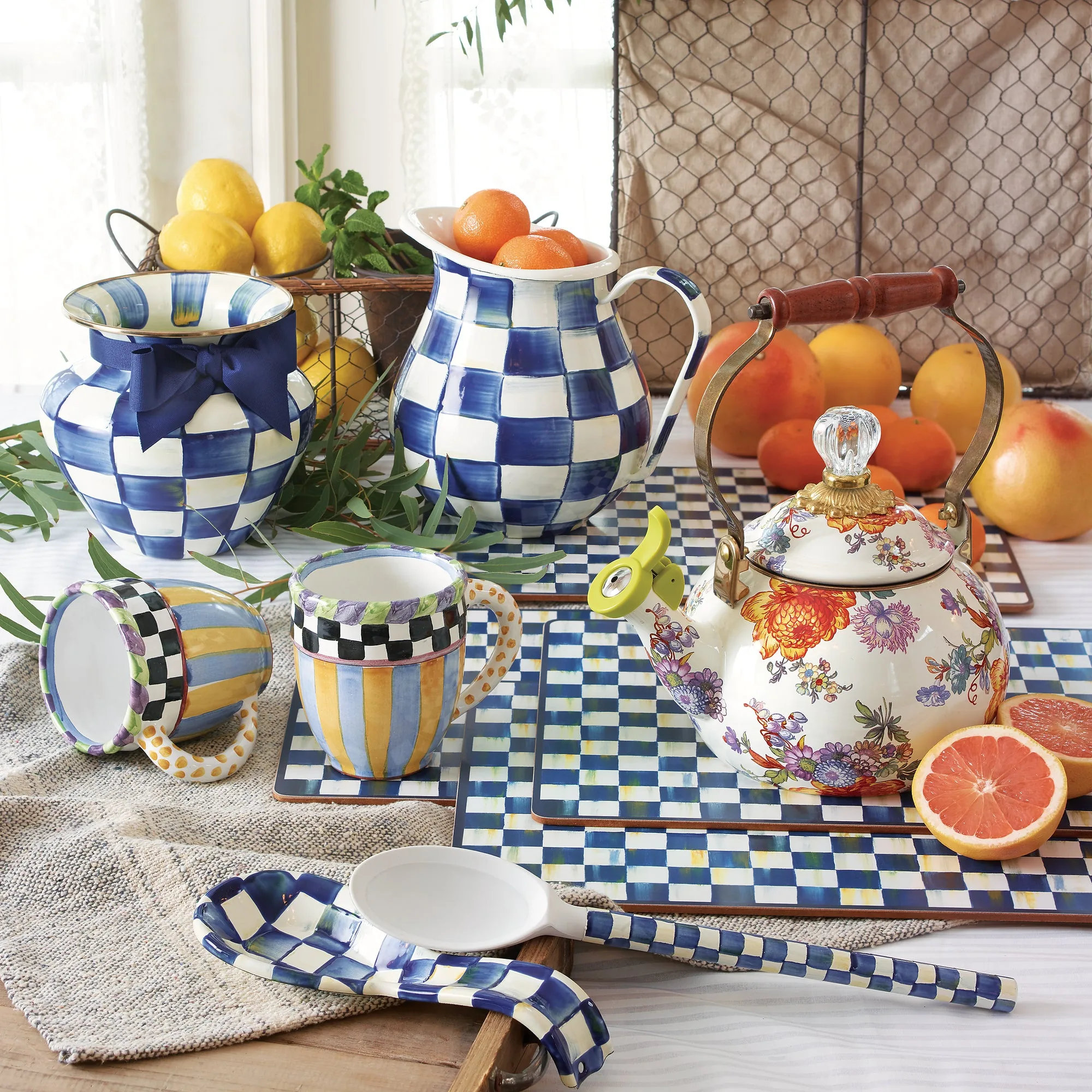 Royal Check Enamel Pitcher by MacKenzie-Childs