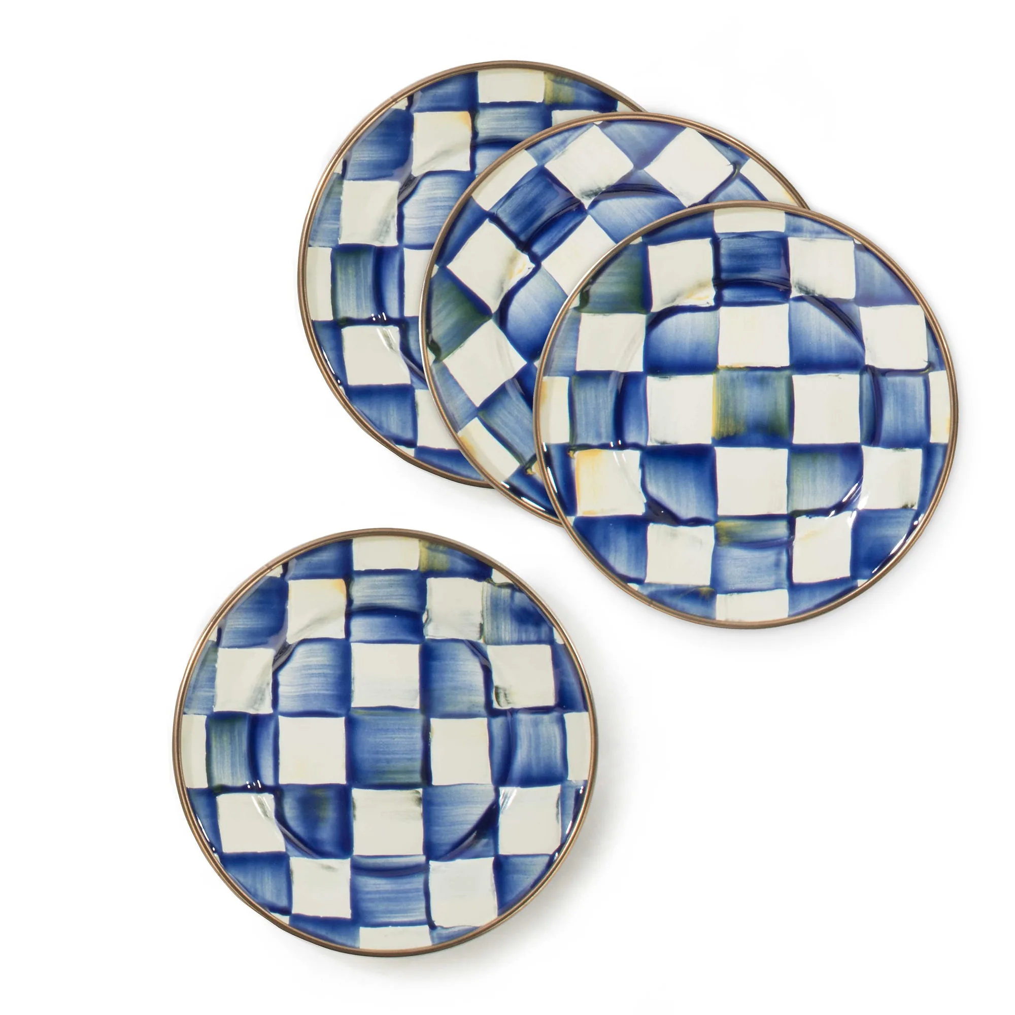 Royal Check Enamel Canape Plates - Set of 4 by MacKenzie-Childs